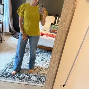 Yellow Textured Puff Sleeve Top